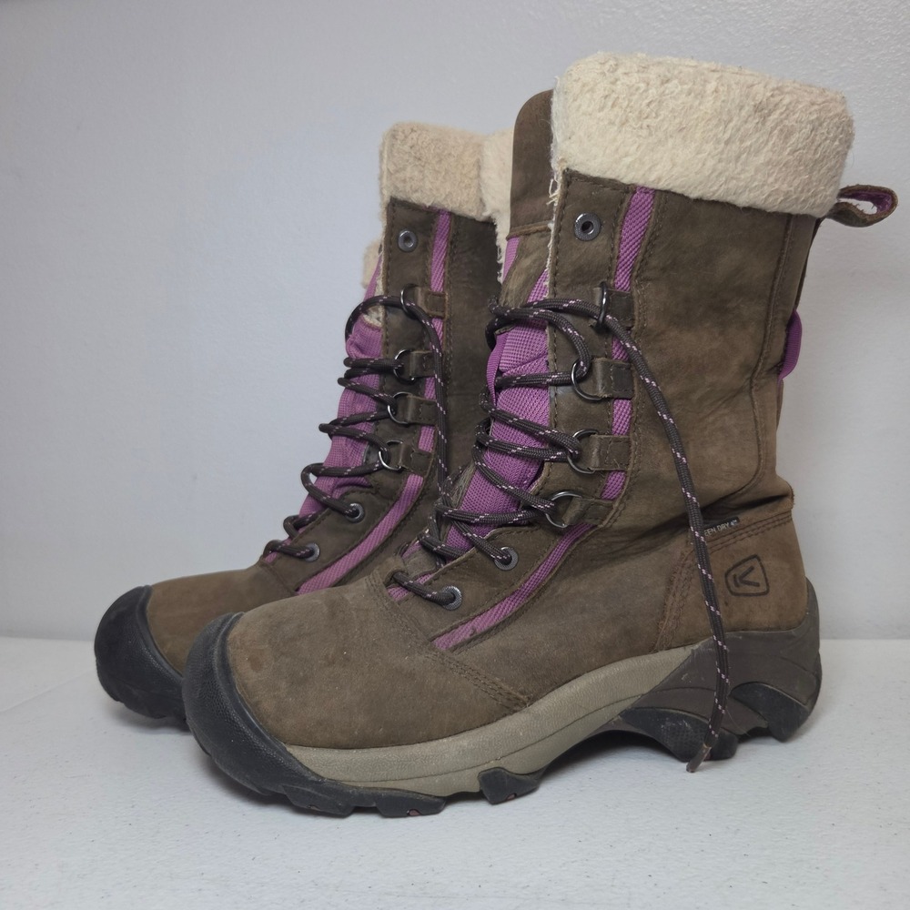 KEEN Womens Revel Winter Boots Brown Purple Waterproof Insulated 8.5 5200S SBGN